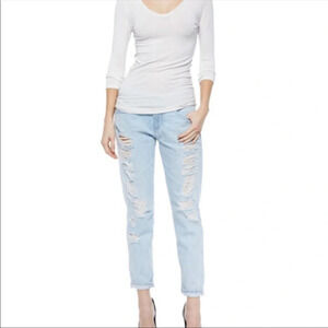 AG Adriano Goldschmied Light Wash Distressed The Nikki Crop Relaxed Jean Size 26